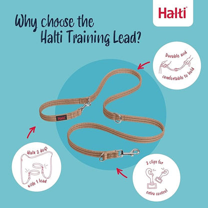 Halti Training Leash - Multifunctional Double-Ended Dog Leash, Ideal for Anti-Pulling Dog Training. Lightweight & Durable. Suitable for Medium to Large Dogs & Puppies (Size Large, Desert Sand, 2m)