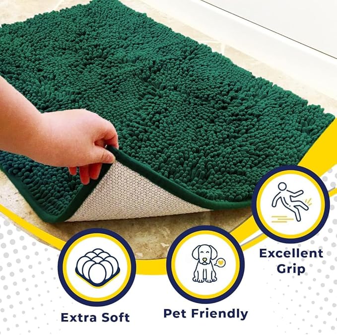 Muddy Mat® | Super Absorbent Door Mat Indoor, Microfiber Quick Dry Chenille Entryway Rug, Non-Slip Front Door Mat, Indoor Mats for Entryway, Machine Washable Pet Rug, Dark Green 36"x60"