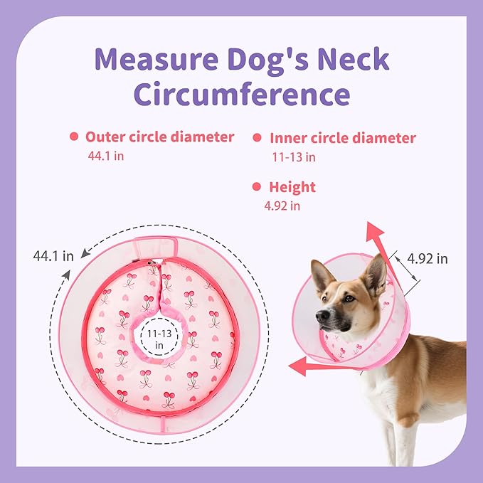 Inflatable Recovery Dog Cone Collar for Large Medium Dogs After Surgery, Soft Dog Donut Collar Adjustable Recovery Bone for Pets, Prevent from Biting & Scratching (Pink, M+)