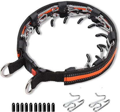 Prong Collar for Dogs, Reflective Covered Dog Spike Pinch Collar, Adjustable Dog Training Collar with Quick Release Buckle for Small Medium Large Dogs (M Size)