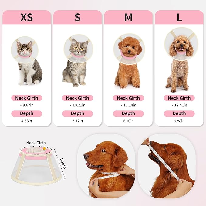 Soft Dog Cone Collar to Stop Licking-Adjustable Comfortable Mesh Recovery Collars After Surgery for Small or Miniature Dogs, Alternative to Plastic Elizabethan Collar for Neuter Incision Care (Pink,M)