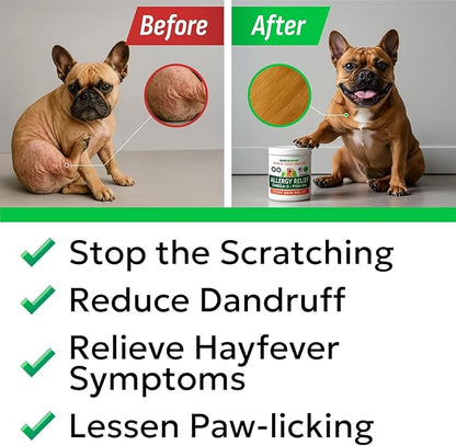 BARK&SPARK Dog Allergy Relief Soft Chews for Skin Health & Seasonal Allergies - Anti-Itch Supplement w/Omega-3, Quercetin & Bromelain Immune Treats for Dry Skin & Hot Spots - Chicken - 180ct