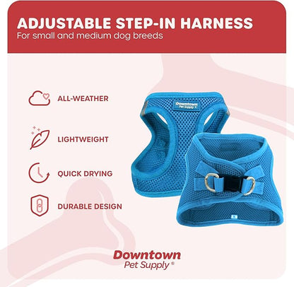 Downtown Pet Supply Step in Dog Harness for Small Dogs No Pull, Medium, Cobalt - Adjustable, Reflective Trim, Padded Mesh Fabric, Buckle Strap Harness for Dogs