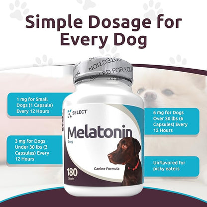 K9 Select Melatonin for Dogs - Calming Aid Tasty Dog Supplement - Helps Overall Health with Quiet Moments and Composure - Reduce Stress Calming Treats for Large Dogs - 5 mg, 180 Tablets