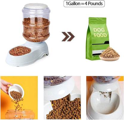 Automatic Dog Feeder and Water Dispenser Set for Large Dogs, 1 Gallon Gravity Dog Cat Food and Water Dispenser Set with Pet Food Bowl,Large Pet Food Water Dispenser Station