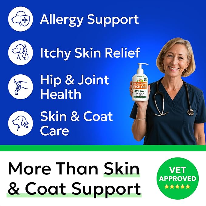 Bark&Spark Fish Oil for Dogs - Natural Omega-3 - Skin & Coat Support - Liquid Food Supplement for Pets - Natural EPA + DHA Fatty Acids for Joint Function, Immune & Heart Health 32oz - Salmon