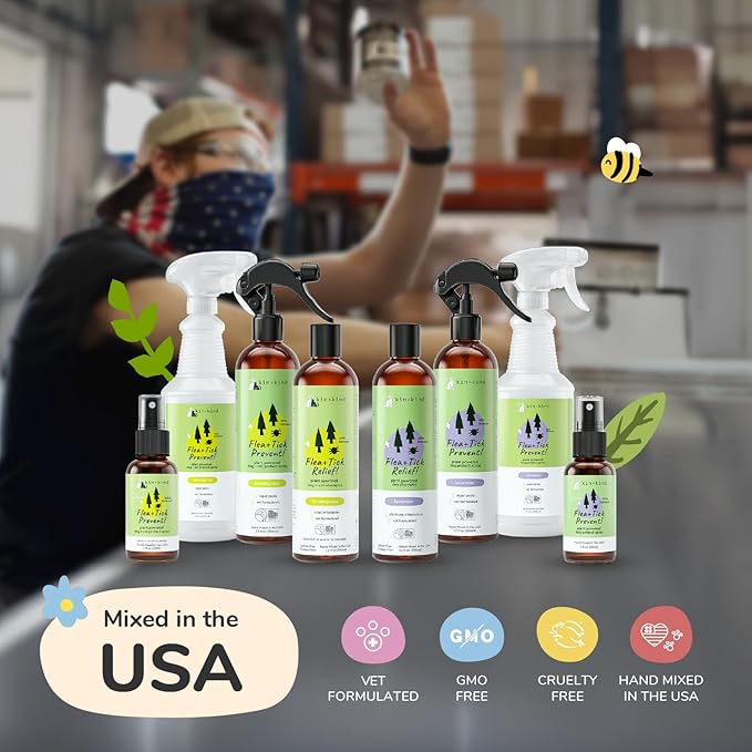 kin+kind Flea and Tick Spray and Shampoo Kit- Shampoo and Spray Set- Shampoo for Dogs, Spray for Dogs- for Tick and Flea Control Shampoo and Repel Spray- Lavender, 12 oz Each