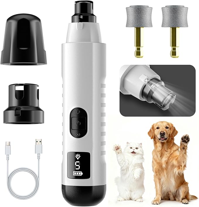2026 New Silent Groom Pro Pet Nail Grinder, 5-Speed Dog Nail Grinder with Led Light, 40 db Quiet Painless Paws Grooming for Small Medium Large Dogs & Cats, USB Rechargeable