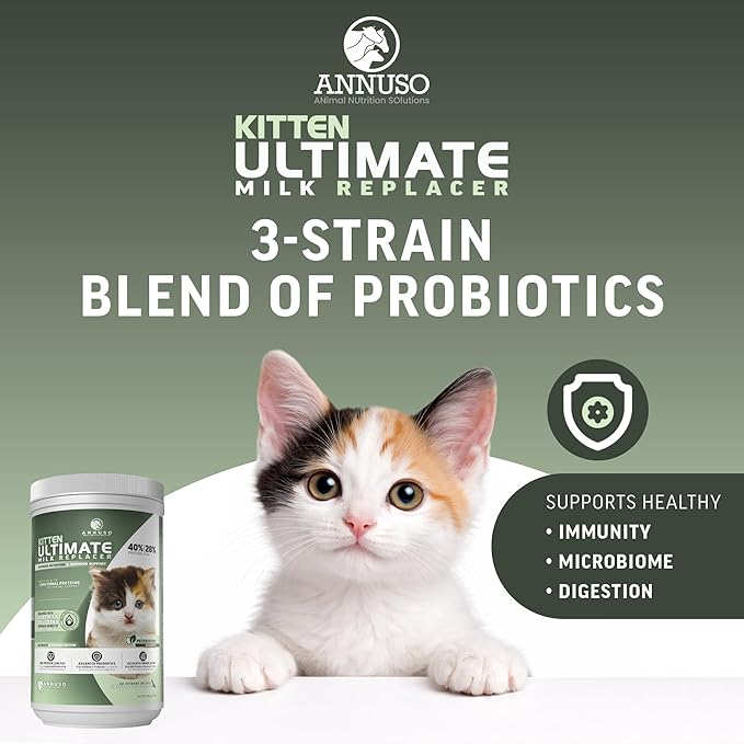 ANNUSO Kitten Ultimate Milk Replacer, 12oz - 40% Protein & 28% Fat - Enhanced with Goat Milk Proteins, Advanced Probiotics – Supports Kitty Immunity & Digestion, Easy-Mix Powder