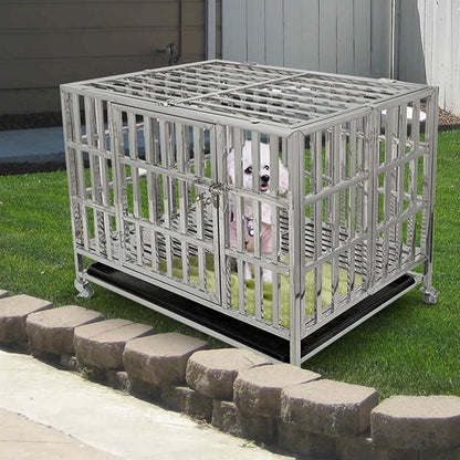 Confote 37/47 Inch Heavy Duty Dog Crate Metal Cage Kennel, High Anxiety Pet Cage with Lockable Wheels & Double Doors for Small Medium Large Dogs (SS-37)