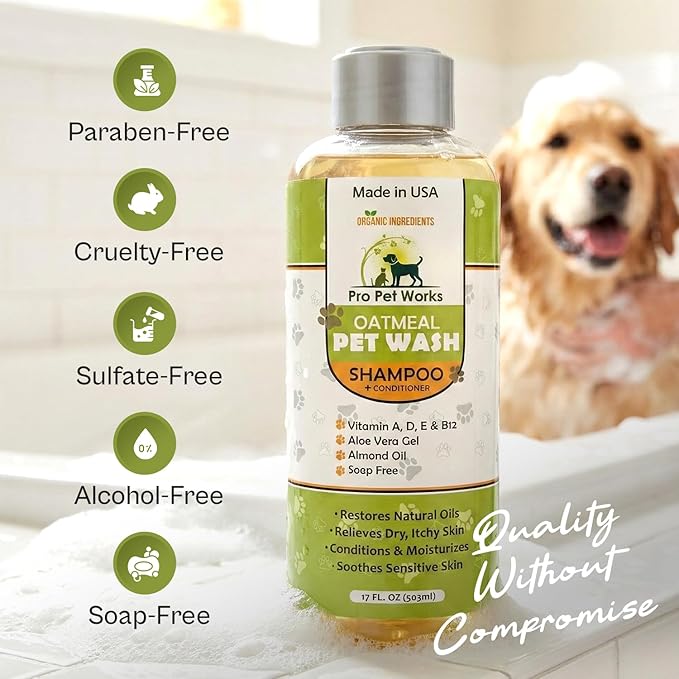 Oatmeal Dog Shampoo and Conditioner for Allergies, Itching and Sensitive Skin - Smelly, Itchy Pet Cleaning Supplies - Puppy Wash, Anti Itch and Dandruff, Organic Formula - Suitable for Cats