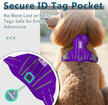 BARKBAY Dog Harness No Pull Oxford with ID Tag Pocket - Heavy Duty, Reflective, Easy Control for Large Dogs(Purple Oxford,XS)