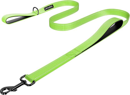 Dog Leash 6.5ft Long, Double Handle Dog Leash for Safety Control Training, Heavy Duty Dog Leads with Traffic Padded Handles, Reflective Leashes for Small Medium Large Dogs(6.5ft, Green)