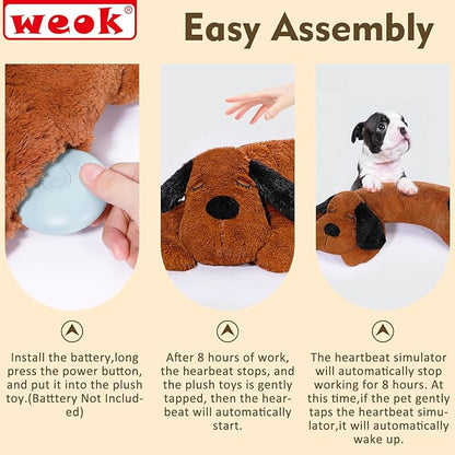 WEOK Puppy Heartbeat Toy for Separation Anxiety Relief, Heartbeat Stuffed Animal Anxiety Calming Behavioral Aid Plush Toy for Dogs Cats Pets