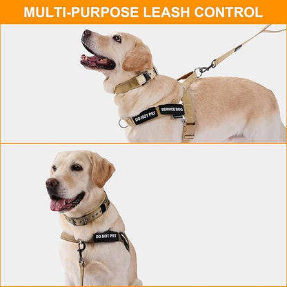 Annchwool No Pull Dog Harness,Heavy Duty Reflective Collar & Leash Set-Leash with Double Handle & Car Seatbelt Clip-Easy Control for Walking Training Medium Large Size Dogs(Brown,XL)