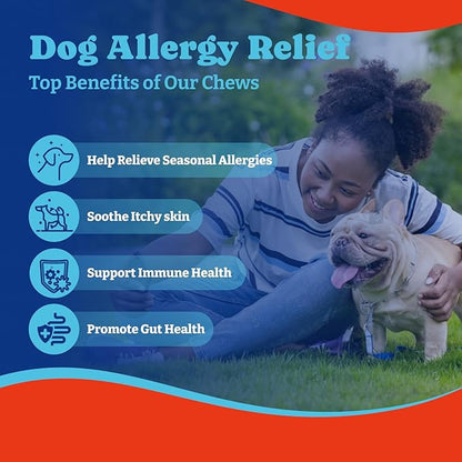 Dog Allergy Relief Chews – 180 Soft Chews, Turkey & Pumpkin Flavor - Immune Support & Itch Relief with Colostrum, Astragalus Root, 6-Strain Gut Health Blend