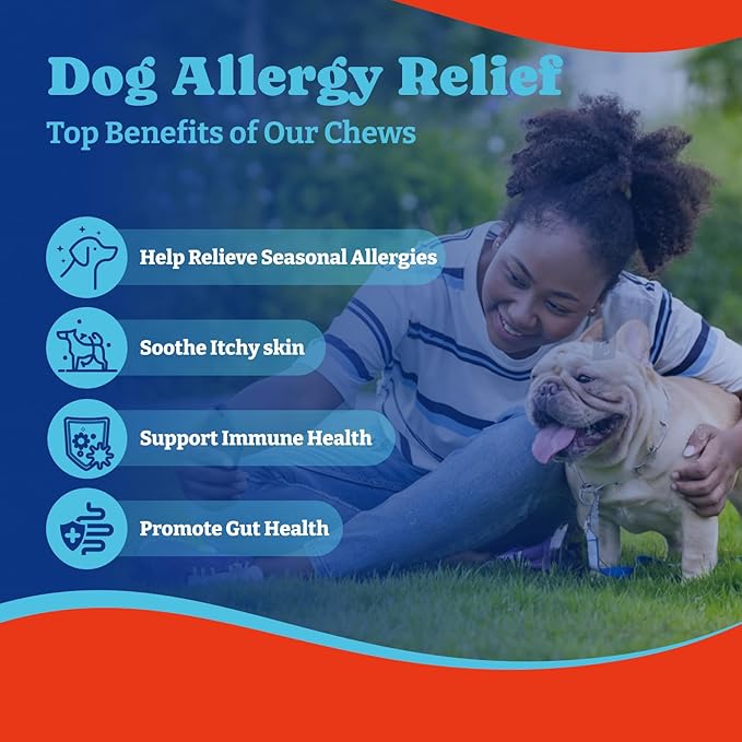 Dog Allergy Relief Chews – 180 Soft Chews, Salmon & Blueberry Flavor - Immune Support & Itch Relief with Colostrum, Astragalus Root, 6-Strain Gut Health Blend