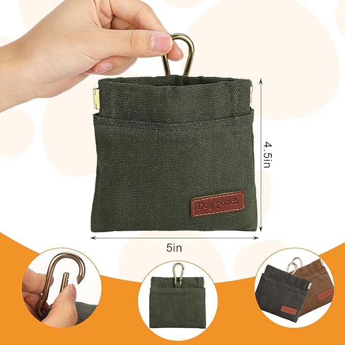 VZZNN 2PC Dog Treat Pouch,Dog Training Treat Reward Bag,Portable Puppy Hand Free Dog Walking Bag,Auto Closing Dog Food Dispenser,Behavior Aids for Puppy Travel or Outdoor(Grey+Khaki)