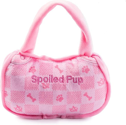 Haute Diggity Dog Chewy Vuiton Handbag Plush Squeaky Dog Toy, Soft Durable Designer-Inspired Stuffed Puppy Chew Toys for Small & Medium Dogs, Machine-Washable (Pink Checker) Large
