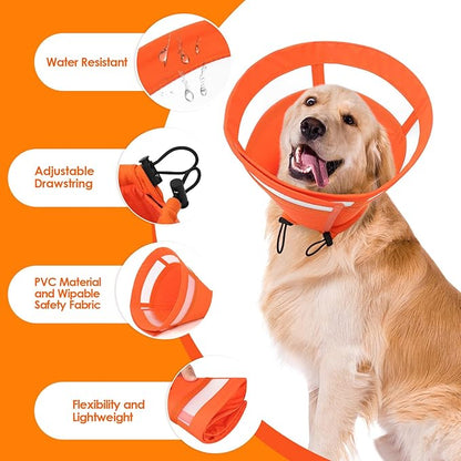 SAWMONG Soft Cone for Dogs – Extra Large Dog Recovery Collar, Adjustable E-Collar to Stop Licking After Surgery (XL, Orange)