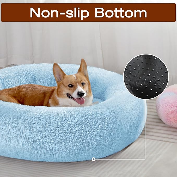 JOLLYVOGUE Dog Beds Large Sized Dog, 36 inches Calming Soft Anti-Anxiety Donut Dogs Bed, Washable Round Fluffy Cushion for Large Pets, Fits up to 80 lbs Pets