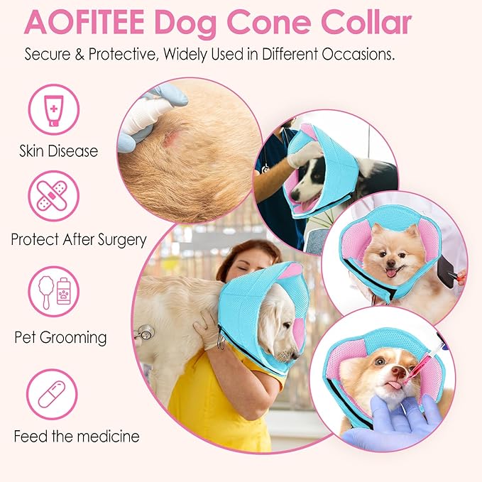 AOFITEE Large Dog Cone - Soft Dog Cone Stop Licking, Adjustable Extra Large Cones Dogs for Wound Healing, Pet Elizabethan Cones Collar After Surgery, XL Fabric Pet E-Collar, BluePink X-Large