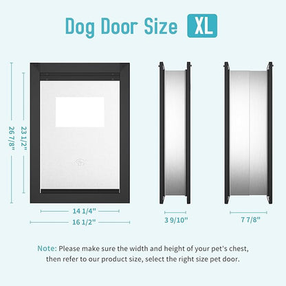 ClawJaw Aluminum Extra Large Dog Door for Wall, Double Flap XL Dog Door, Adjustable Tunnel, Strong and Durable, Easy to Install, Black(Pets Up to 220 Lb)-XLarge