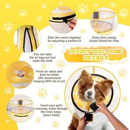 CNEO Inflatable Dog Cone Collar with Detachable Enhanced Anti-Licking Shield, Soft Neck Donut Collar for Dogs After Surgery, Adjustable Dog Cone Alternative for Large Medium Small Dogs & Cats