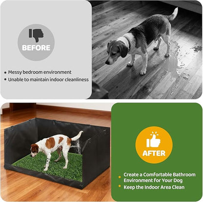 High Walls Dog Pee Pad Holder with Artificial Grass Foldable Indoor Dog Potty Tray 15.7 * 23.6 * 35.4 Inch Dogs Litter Box with Waterproof Liner for Puppies Small and Medium Dogs