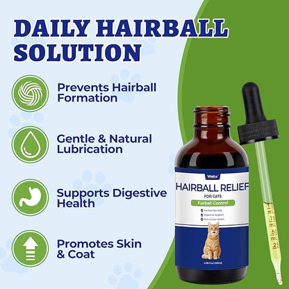 Wellix 120ml Cat Hairball Remedy Drops, Hairball Treatment & Relief for Cats, Natural Cat Furball Control Treats with Psyllium Husk, Omega 3, Support Skin & Coat, Digestive Health-Chicken Flavor