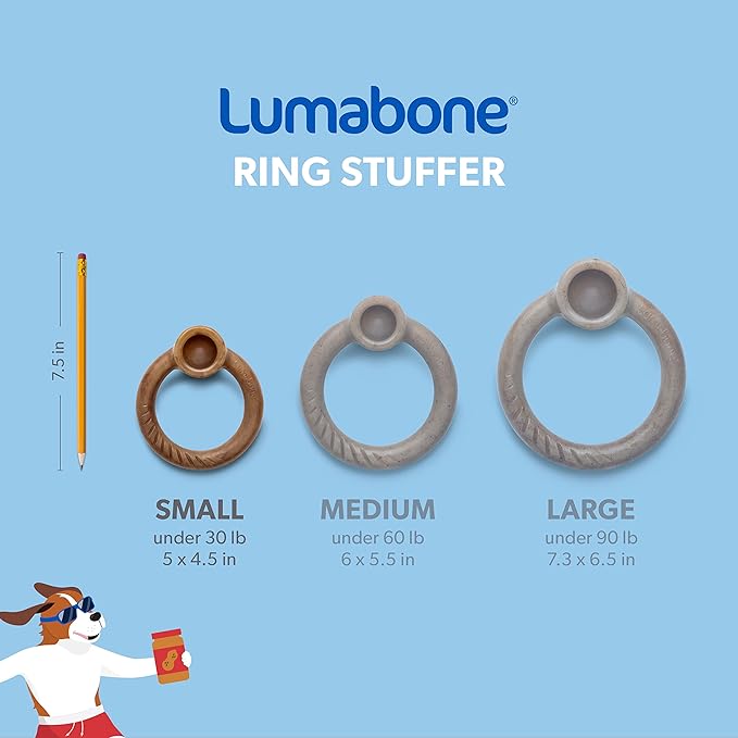 Lumabone Ring Stuffer Durable Chew Toy for Aggressive Chewers, Real Beef, Made in USA, Small