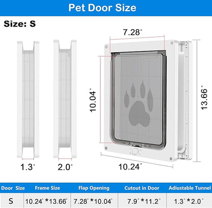 CEESC Dog Door for Pets Up to 20 lb, Weatherproof Pet Door for Cats and Dogs, Durable, Snap-in Closing Panel Included, Suitable for Interior and Exterior Doors(Small White)
