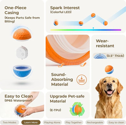 Apasiri Interactive Dog Toys: Shaky Dog Ball with LED Lights, Automatic Moving Dog Toys for Aggressive Chewers, Dog Toys for Large Dogs, Vibrating Dog Toy Balls for Small, Medium - (3.74 in Diameter)