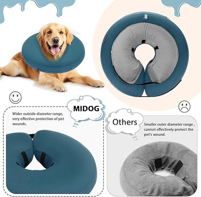 MIDOG Dog Cone - Inflatable Soft Donut Collar Alternative for Dogs After Surgery, Protective Recovery Collar Prevents Licking, Comfortable E-Collar Alternative for Small Medium Large Dogs (Blue, XL)