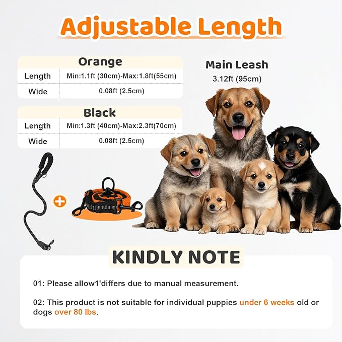 Double Dog Leash - 360°Swivel Tangle Free Splitter Attachment, 1 Rope with Handle, 2 Dogs Multi-Functional Leash, for Outdoor Walk Train Small Medium Large Two Pet, Orange