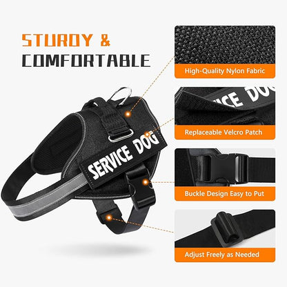 MUMUPET Service Dog Harness, No Pull Reflective Adjustable with Handle, Soft Breathable Padding for Small Dogs, 2 Removable Velcro Patches (Black, XS)
