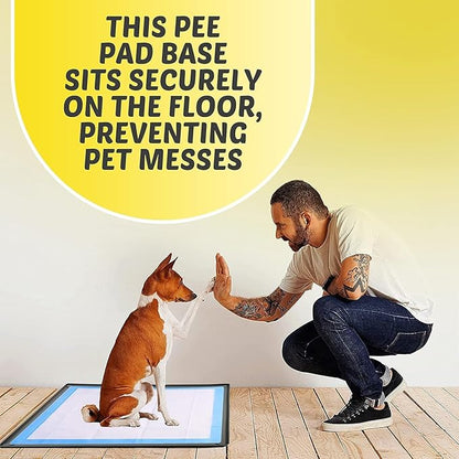 TidyFriend 2 Pk Pee Pad Holder Tray for 28” x 23” Pee Pads with Corner Lock Holes, Raised Edges, Non-Spill, Easy to Clean Silicone Dog Potty Tray Holder, for Indoor Floor Protection (Grey)