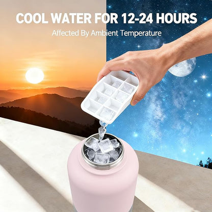 Cibaabo Insulated Dog Water Bottle with 2 Bowls, 32oz Travel Stainless Steel Double Wall Thermos, Portable Pet Dispenser, Gifts for Puppy Small Medium Dogs Walking Hiking and Camping
