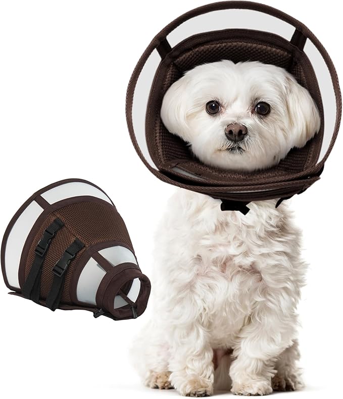 Dora Bridal Dog Cone Collar for Small Dogs After Surgery, Soft Comfy Recovery Pet Cone Alternative, Adjustable Elizabethan Collar for Dogs to Stop Licking, Brown, S