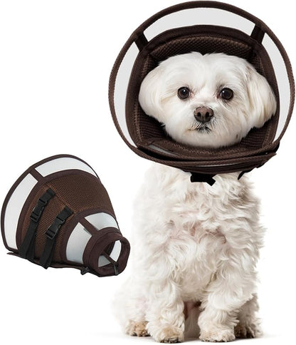Dora Bridal Dog Cone Collar for Small Dogs After Surgery, Soft Comfy Recovery Pet Cone Alternative, Adjustable Elizabethan Collar for Dogs to Stop Licking, Brown, S