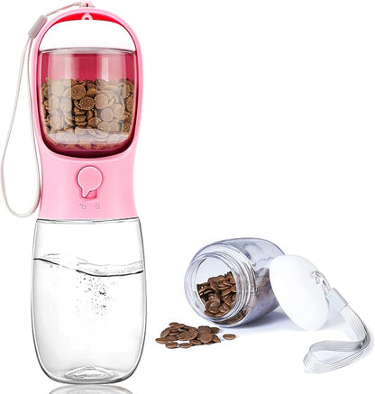 Dog Water Bottle with Food Container, Portable Leak Proof Pet Water Dispenser for Walking Hiking Travel, Puppy Essentials Accessories for Small Large Dogs, Dog Gifts (10oz/15oz/19oz)