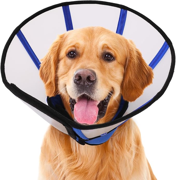 SUNFURA Dog Cone, Soft Dog Cones for Large Breeds After Surgery, Comfortable Pet Recovery Collar to Stop Licking, Adjustable E-Collar Alternative for Wound Healing, Blue L
