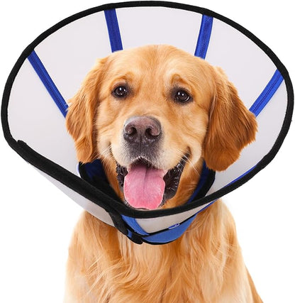 SUNFURA Dog Cones for Large Dogs, Soft Dog Cone to Stop Licking After Surgery, Detachable Pet Recovery E-Collar Alternative for Wound Healing, Blue XL