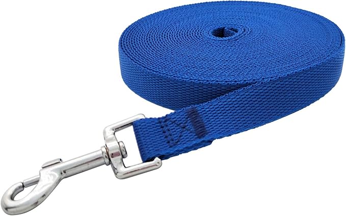 Nylon Training Dog Leash for Small Medium Large Dogs, 15ft 20ft 30ft 50ft Long Leash Dog/Puppy Lead for Obedience Recall Training, Camping (1" x 50ft, Blue)