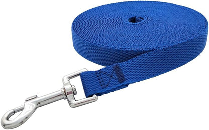 Nylon Training Dog Leash for Small Medium Large Dogs, 15ft 20ft 30ft 50ft Long Leash Dog/Puppy Lead for Obedience Recall Training, Camping (1" x 50ft, Blue)