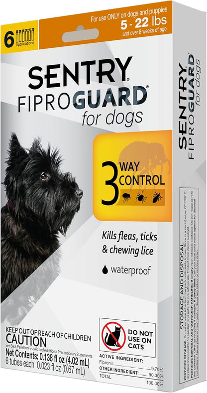 SENTRY PET CARE SENTRY Fiproguard for Dogs, Flea and Tick Prevention for Dogs (5-22 Pounds), Includes 6 Month Supply of Topical Flea Treatments