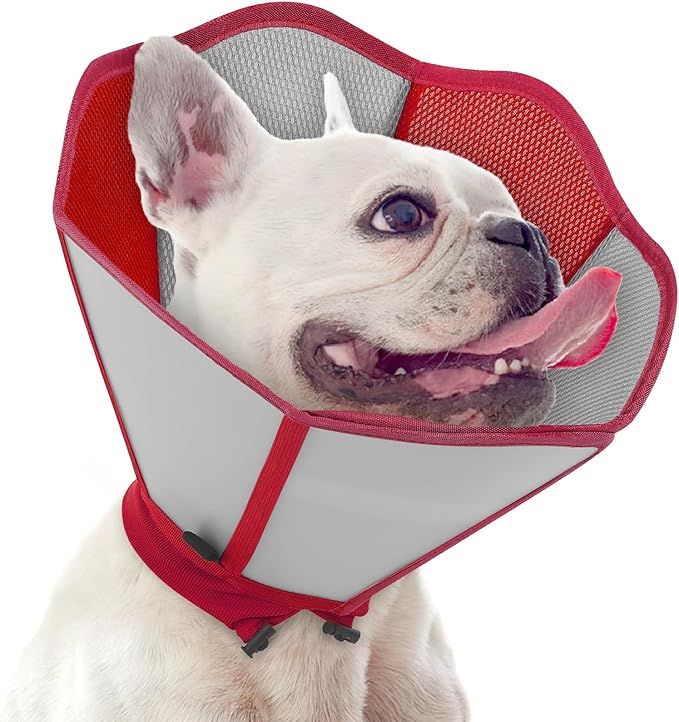 Dog Cone - Soft Cone for Dogs to Stop Licking, Adjustable Dog Recovery Collar with Double-Layer Design, Pet Cones Alternative After Surgery for Wound Care, Spay, Red Medium