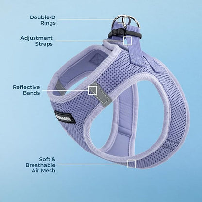 Best Pet Supplies Voyager Step-in Air Harness - All Weather Mesh, Reflective, No Pull Harness for Dogs, Cats - Secure with Hook & Loop Fastener, Buckle, Double D-Rings - Lavender, S