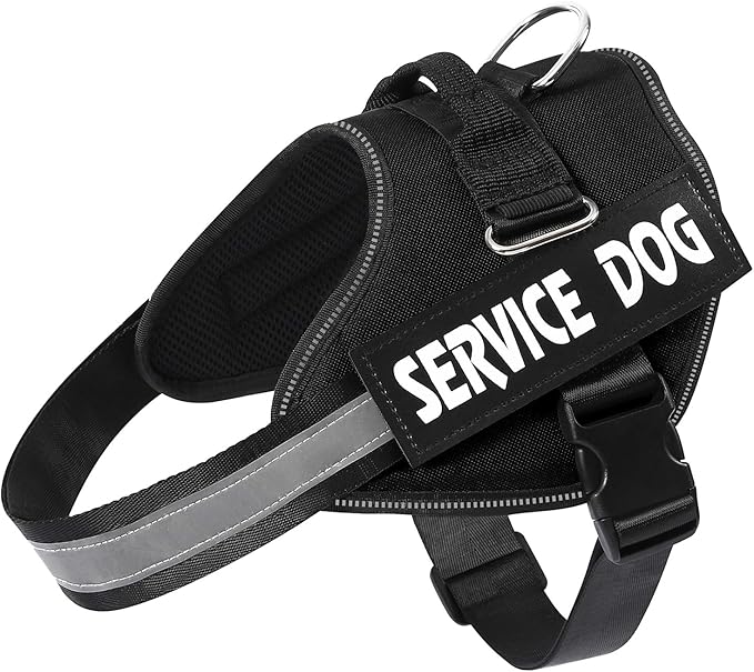 MUMUPET Service Dog Harness, No Pull Reflective Adjustable with Handle, Soft Breathable Padding for Small Dogs, 2 Removable Velcro Patches (Black, XS)