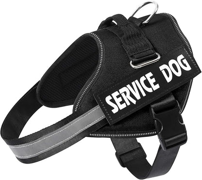 MUMUPET Service Dog Harness, No Pull Reflective Adjustable with Handle, Soft Breathable Padding for Small Dogs, 2 Removable Velcro Patches (Black, XS)